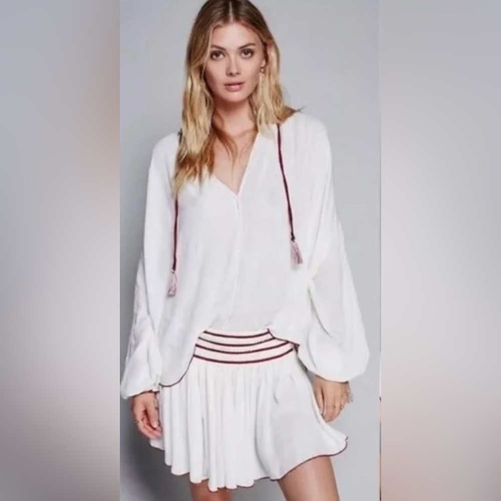 Free People White Linen Top/Skirt Set